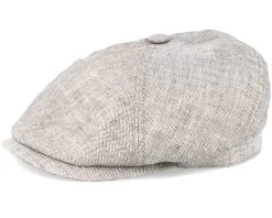 6-Panel Linen Fischgrat Beige Flat Cap - Stetson