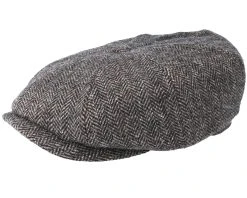 Hatteras Woolrich Herringbone Black/Grey Flat Cap - Stetson
