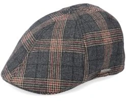 Texas Duck Shape Wool Check Brown Flat Cap - Stetson