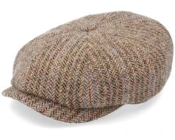 Hatteras Virgin Wool Herringbone Brown Flat Cap - Stetson
