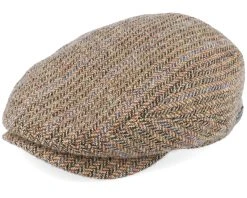 Belfast Driver Cap Virgin Wool Herringbone Brown Flat Cap - Stetson
