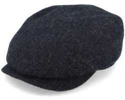 Driver Cap Wool Herringbone Black Flat Cap - Stetson