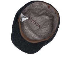 Driver Cap Wool Herringbone Black Flat Cap - Stetson -Fashion Hat Discount Store 4063633096990 5