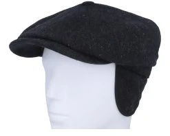 Hatteras Wool Herringbone Black Earflap Flat Cap - Stetson -Fashion Hat Discount Store 4063633097256 6