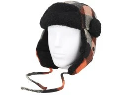 Bomber Cap Wool Check Black/Orange Trapper - Stetson -Fashion Hat Discount Store 4063633117640 3