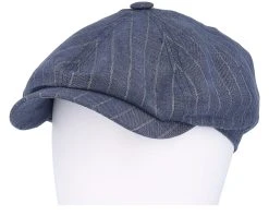 Hatteras Linen Pinstripe Blue Flat Cap - Stetson -Fashion Hat Discount Store 4063633126406 5