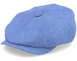 Hatteras Linen Herringbone Blue Flat Cap - Stetson