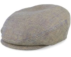 Driver Cap Linen Irregular Check Navy/Yellow Flat Cap - Stetson