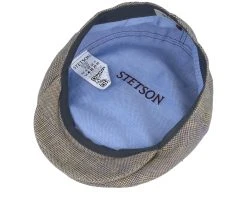 Driver Cap Linen Irregular Check Navy/Yellow Flat Cap - Stetson -Fashion Hat Discount Store 4063633129575 4